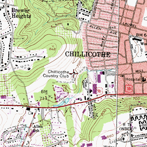 Topographic Map of Chillicothe Country Club, OH