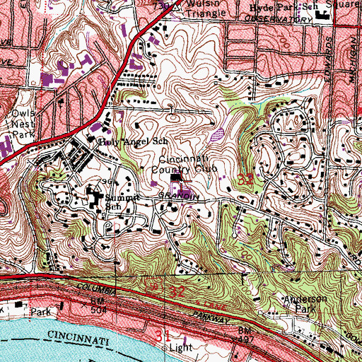 Topographic Map of Cincinnati Country Club, OH