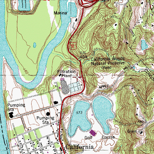 Topographic Map of Cincinnati Waterworks, OH