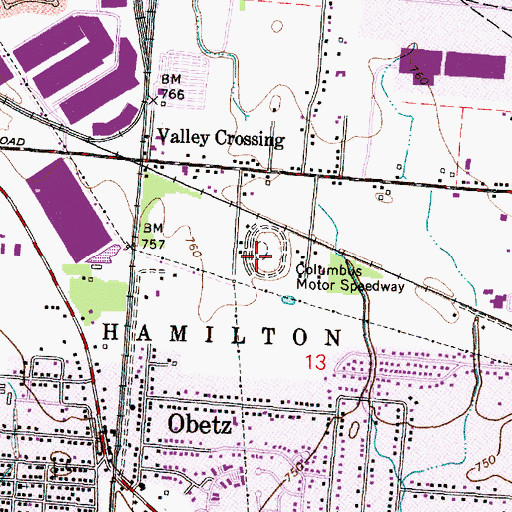 Topographic Map of Columbus Motor Speedway, OH