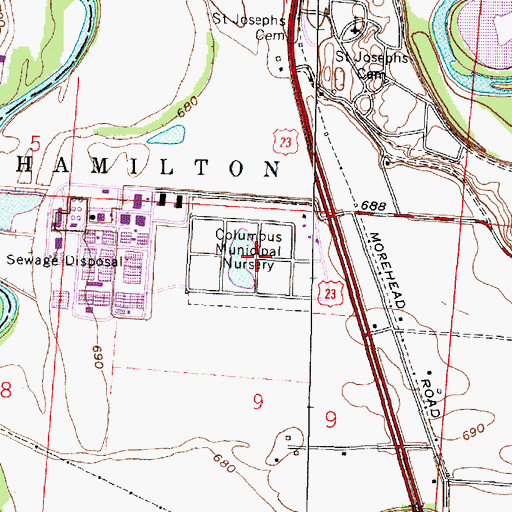 Topographic Map of Columbus Municipal Nursery, OH