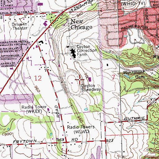 Topographic Map of Dayton Speedway, OH