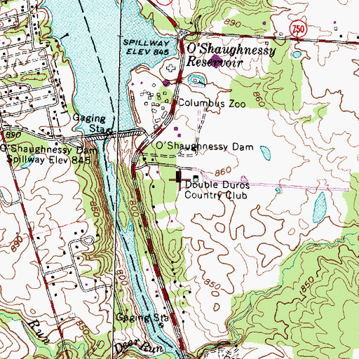 Topographic Map of Double Duros Country Club, OH
