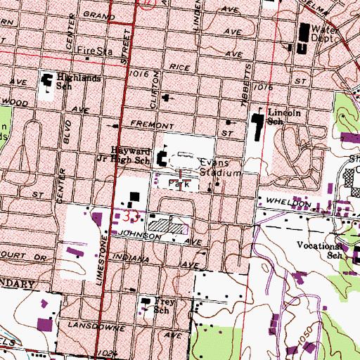 Topographic Map of Evans Stadium, OH