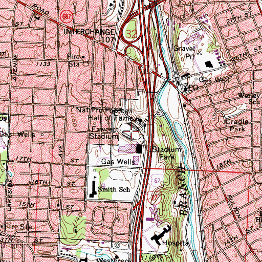 Topographic Map of Fawcett Stadium, OH