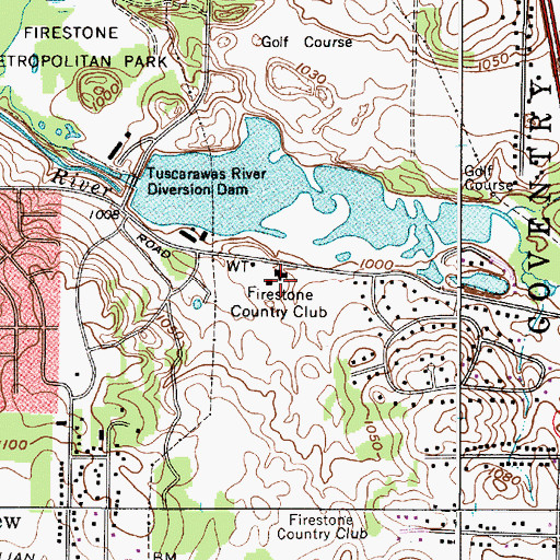 Topographic Map of Firestone Country Club, OH