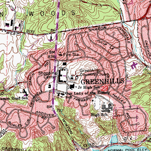 Topographic Map of Greenhills Country Club, OH