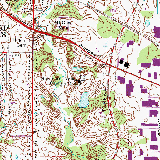 Topographic Map of Hawthorne Valley Country Club, OH