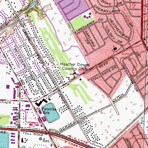 Topographic Map of Heather Downs Country Club, OH