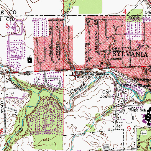 Topographic Map of Highland Meadows Country Club, OH
