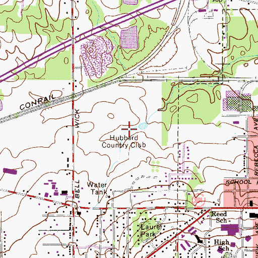 Topographic Map of Hubbard Country Club, OH