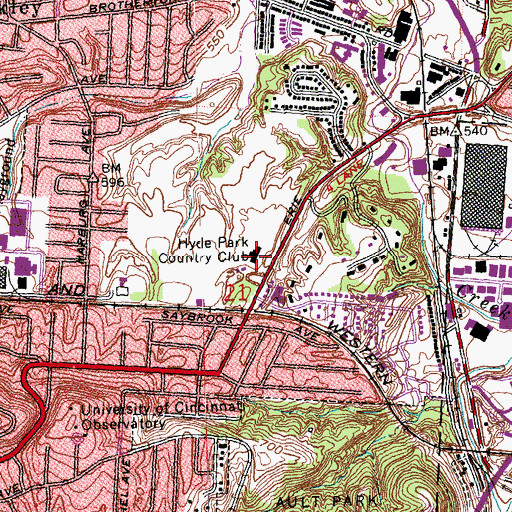 Topographic Map of Hyde Park Country Club, OH