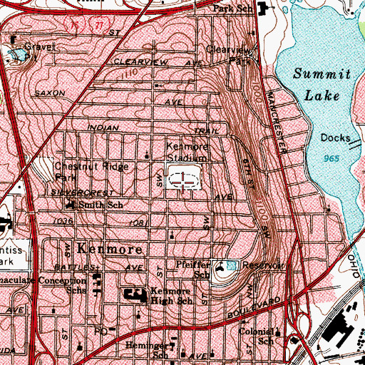 Topographic Map of Kenmore Stadium, OH