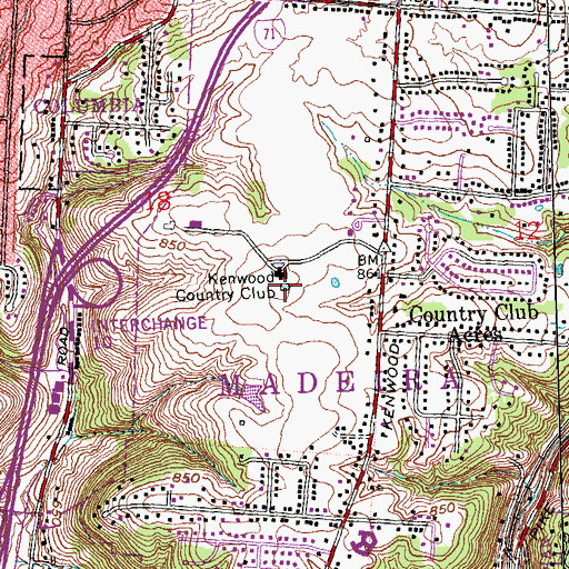 Topographic Map of Kenwood Country Club, OH