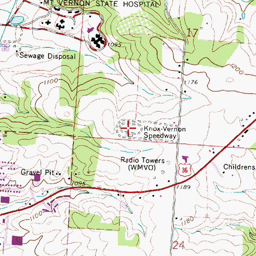 Topographic Map of Knox Vernon Speedway, OH