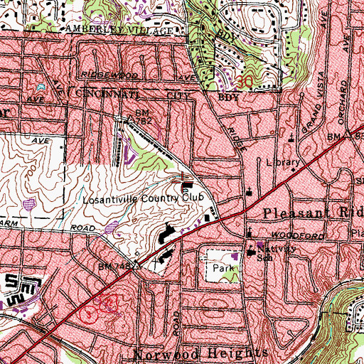 Topographic Map of Losantiville Country Club, OH