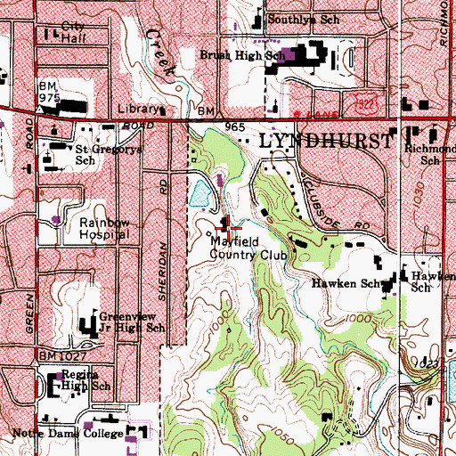 Topographic Map of Mayfield Country Club, OH