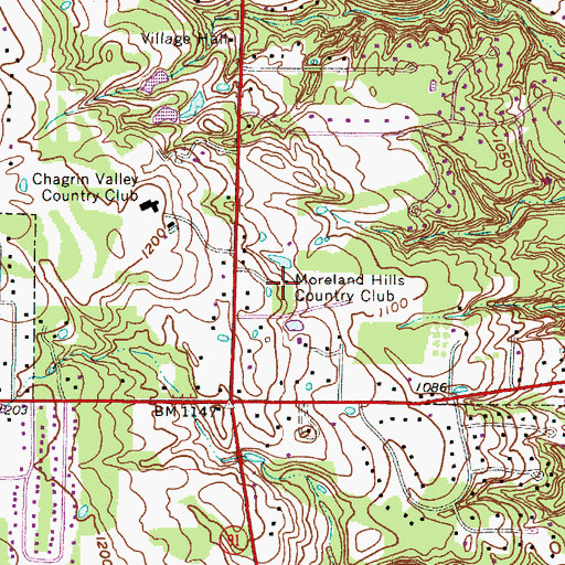 Topographic Map of Moreland Hills Country Club, OH