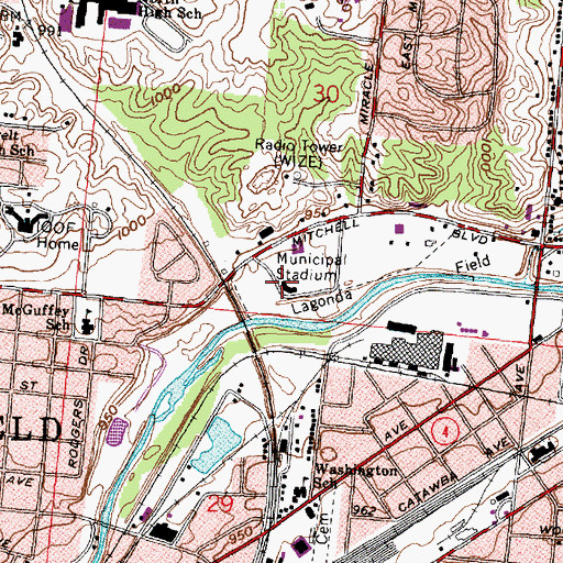 Topographic Map of Municipal Stadium, OH