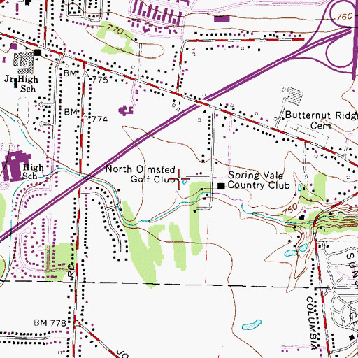 Topographic Map of North Olmsted Golf Club, OH