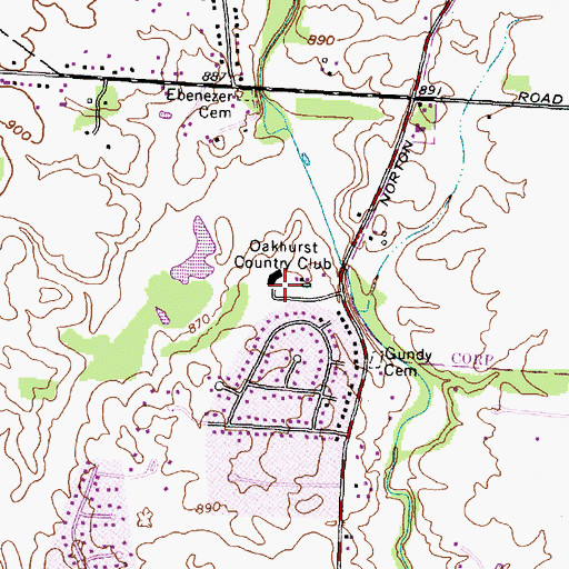 Topographic Map of Oakhurst Country Club, OH