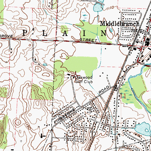 Topographic Map of Oakwood Golf Club, OH