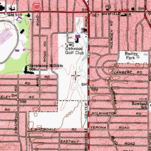 Topographic Map of Oakwood Golf Club, OH