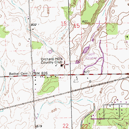 Topographic Map of Orchard Hill Country Club, OH