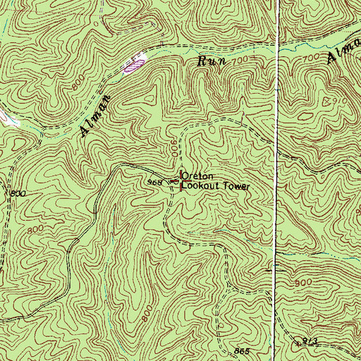 Topographic Map of Oreton Lookout Tower, OH