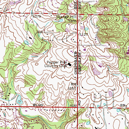 Topographic Map of Pepper Pike Country Club, OH