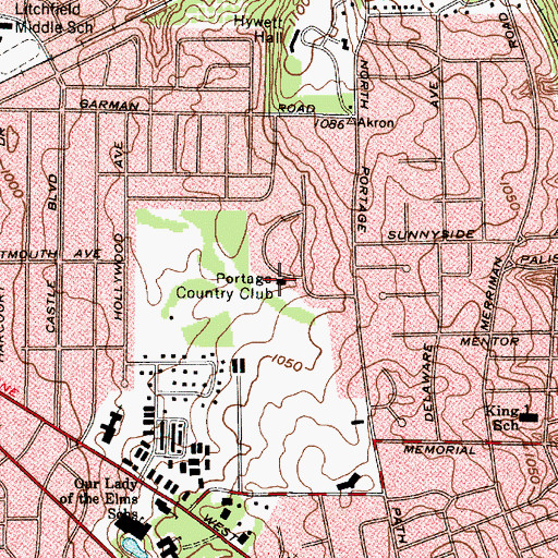 Topographic Map of Portage Country Club, OH