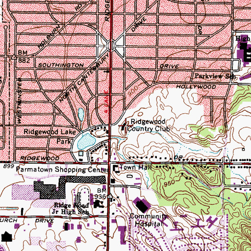 Topographic Map of Ridgewood Country Club, OH