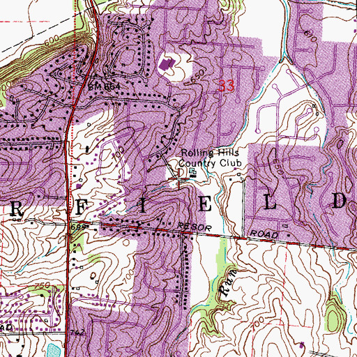 Topographic Map of Rolling Hills Country Club, OH