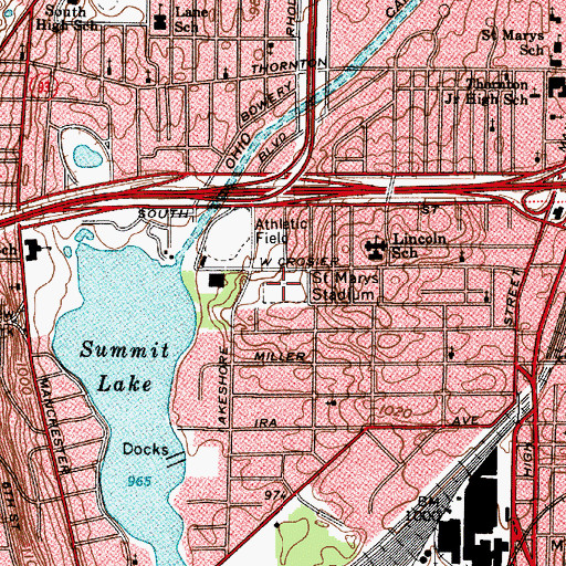 Topographic Map of Saint Marys Stadium, OH