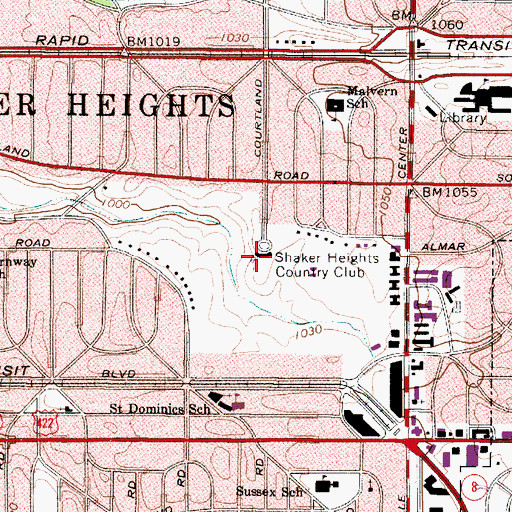 Topographic Map of Shaker Heights Country Club, OH