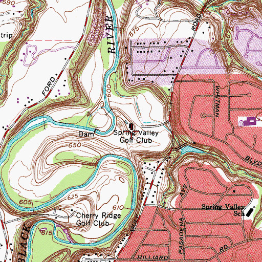 Topographic Map of Spring Valley Golf Club, OH
