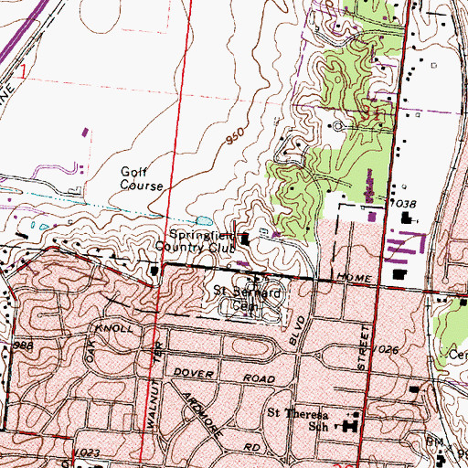 Topographic Map of Springfield Country Club, OH