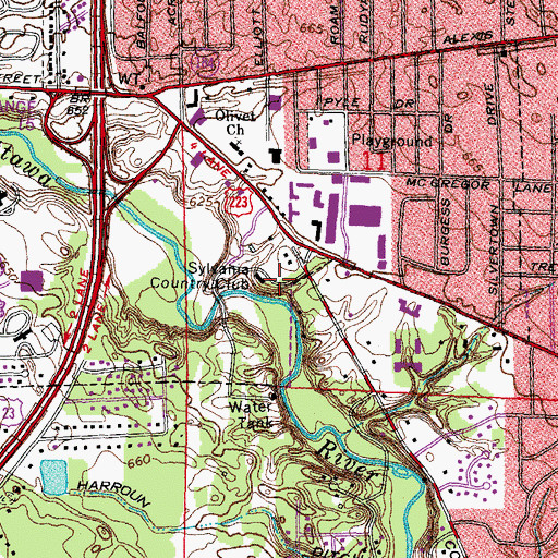 Topographic Map of Sylvania Country Club, OH