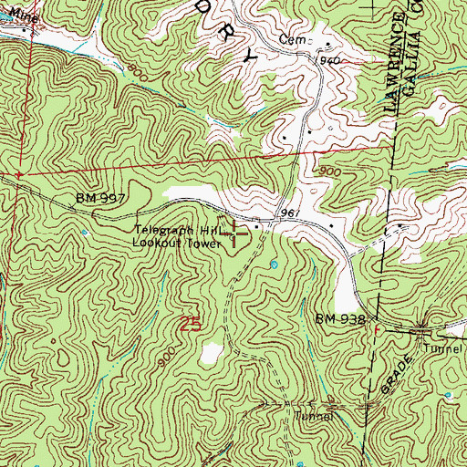 Topographic Map of Telegraph Hill Lookout Tower, OH