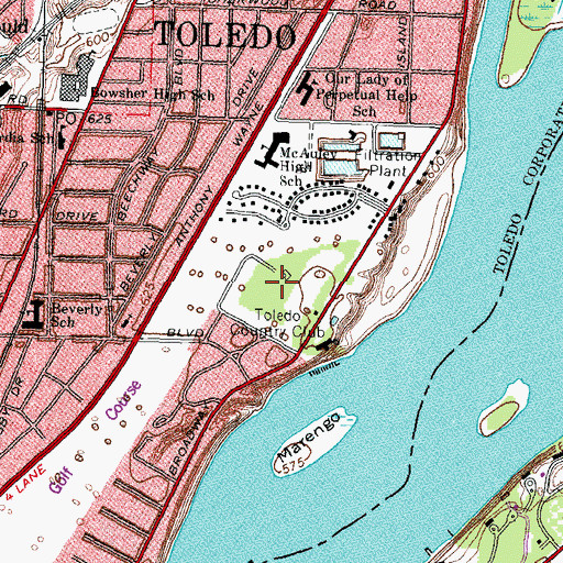 Topographic Map of Toledo Country Club, OH