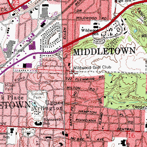 Topographic Map of Wildwood Golf Club, OH