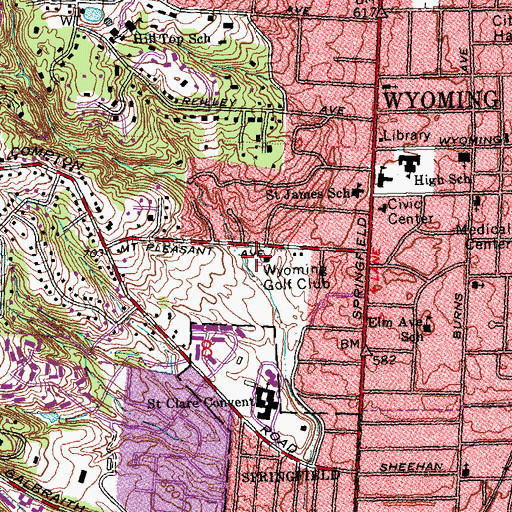Topographic Map of Wyoming Golf Club, OH