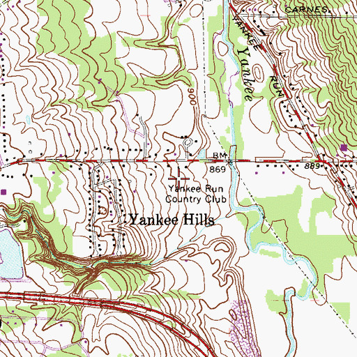 Topographic Map of Yankee Run Country Club, OH