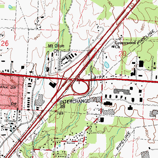 Topographic Map of Interchange 38, OH