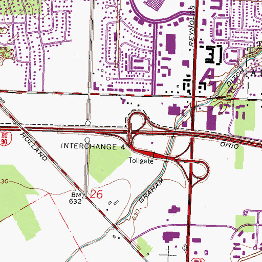 Topographic Map of Interchange 4, OH