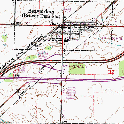 Topographic Map of Interchange 134, OH