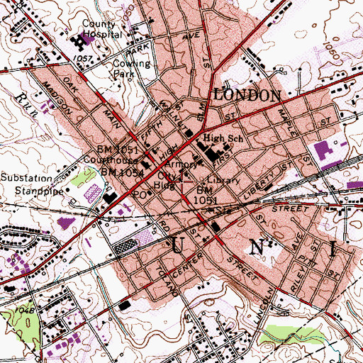 Topographic Map of London City Building, OH