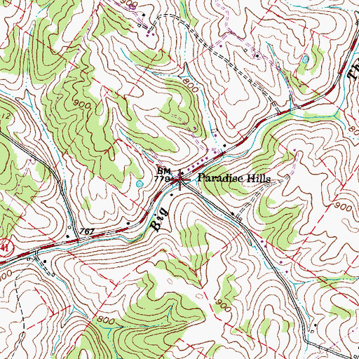 Topographic Map of Paradise Hills, OH