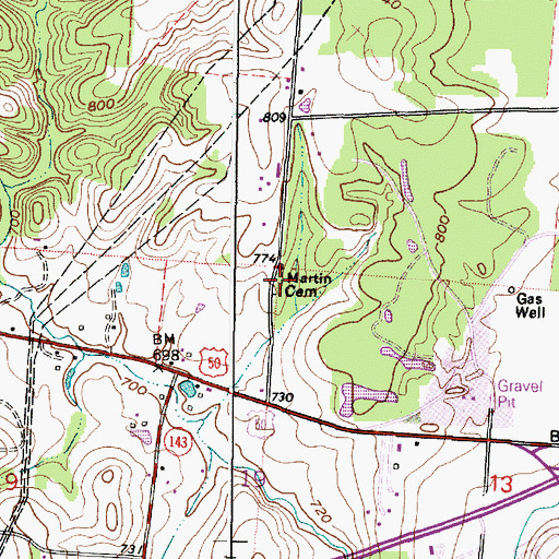Topographic Map of Martin Cemetery, OH