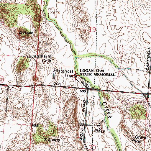 Topographic Map of Historical Tree, OH